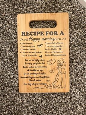 Recipe for a Happy Marriage Bamboo Cutting/Serving Board - Natural Wood